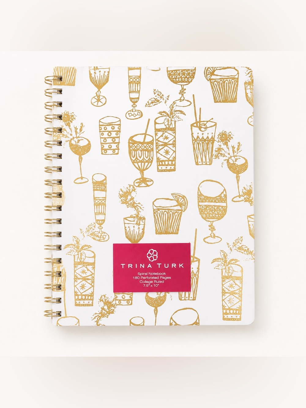 Trina Turk White & Gold Cocktail Spiral Notebook